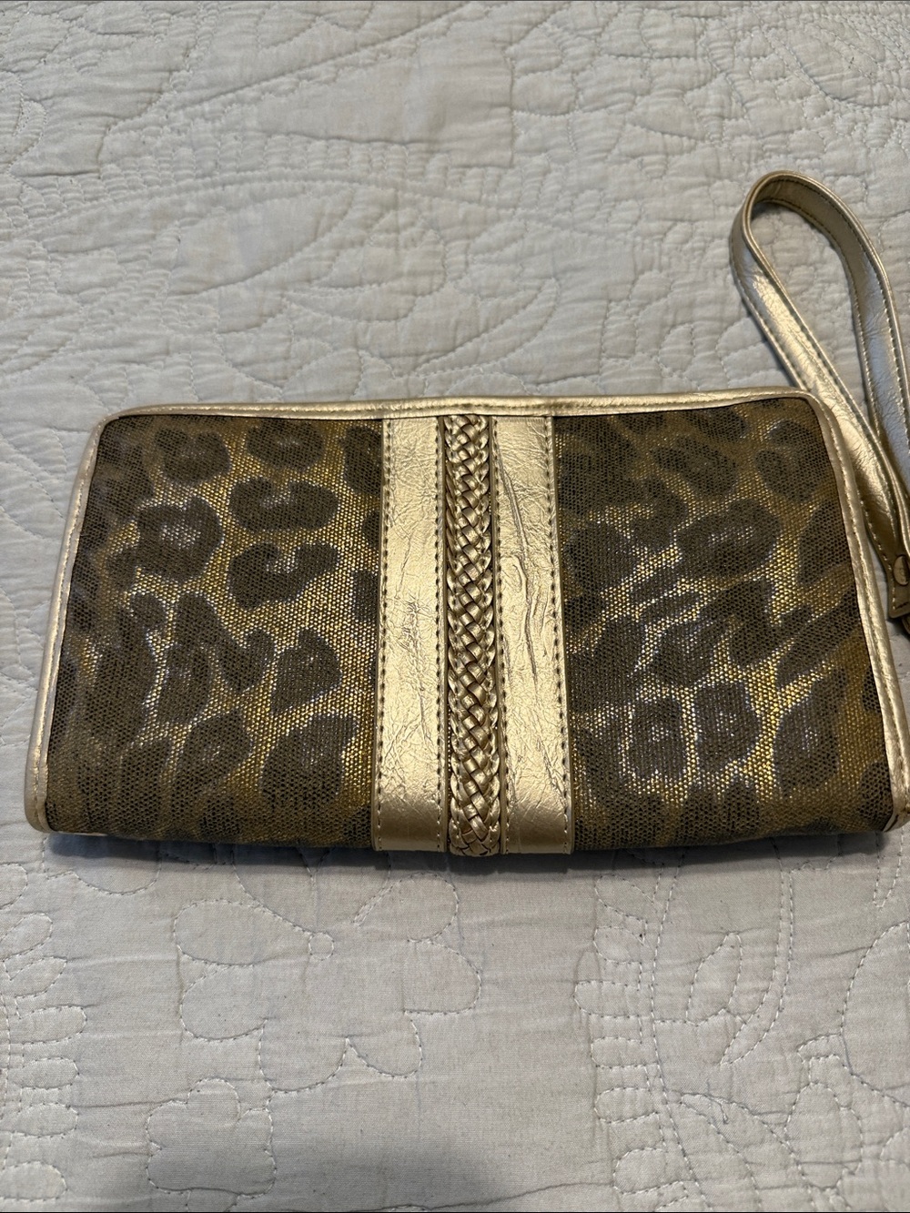 Cache Gold Leopard-Print Wristlet Clutch